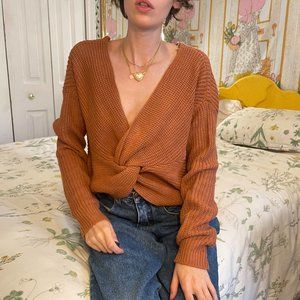 SOFT knitted knot long sleeve plunge sweater!